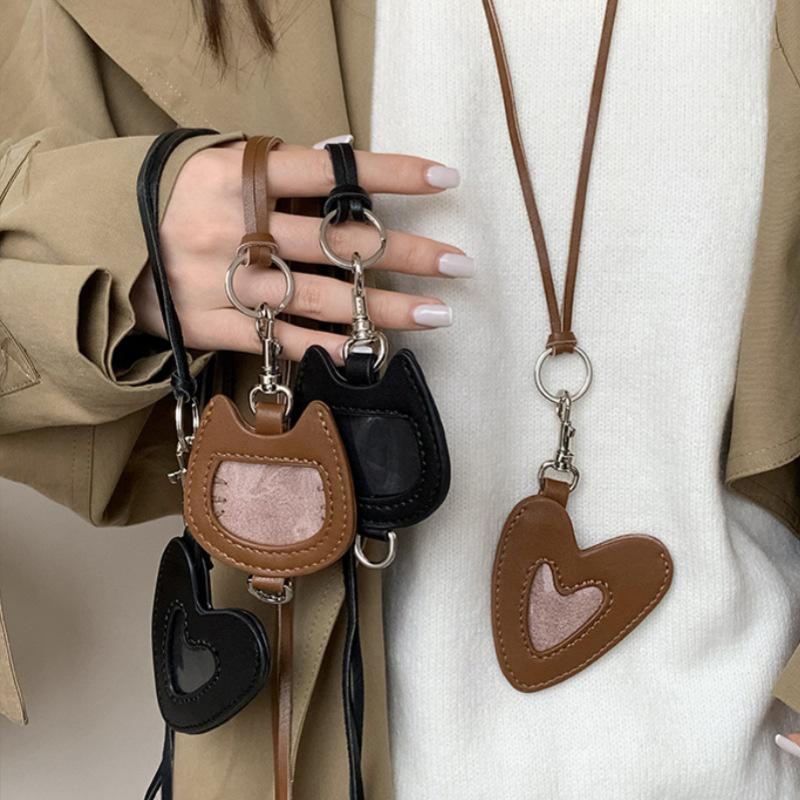 Vintage Pu Çanta Kolye Sevimli Kedi Kalp Şeklinde Kolye Ucu Uzun Kolye Uzun Askılı Ayarlanabilir Kazak Zinciri Kolye Erkekler Kadınlar İçin