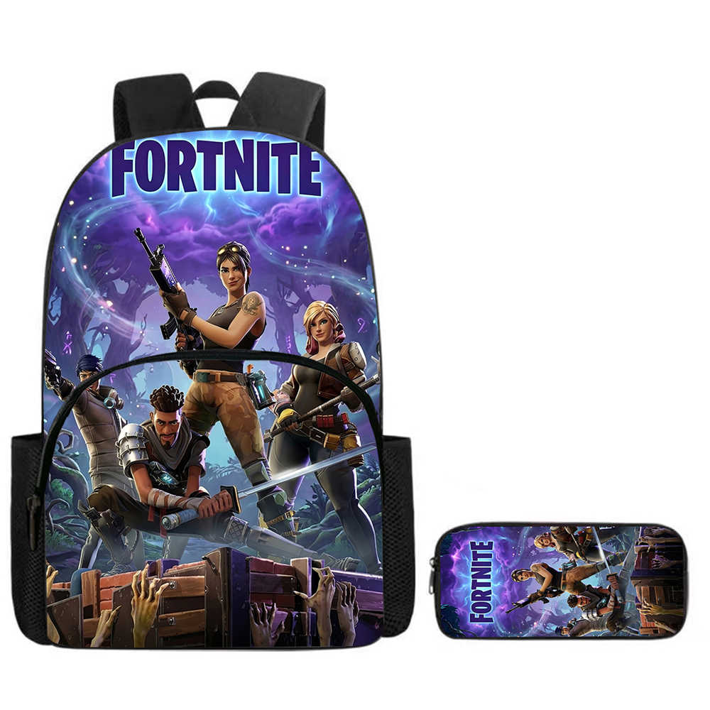 2Pcs Set Backpack With Front Pocket And Pencil Bag,Cartoon Fortnite School Bags For Boys Girls Age 5-10,Durable Lightweight Bags