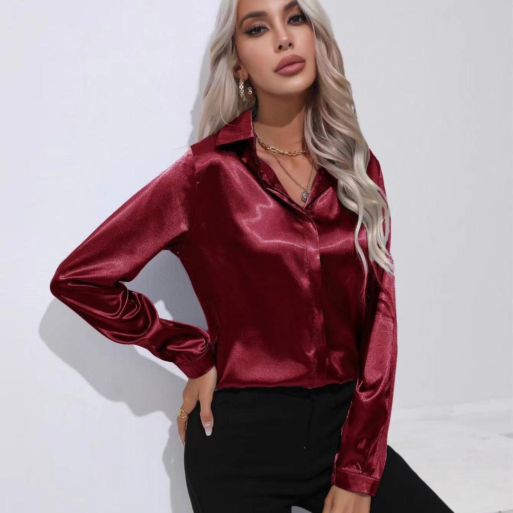 Stilvolles einfarbiges Button-Up-Shirt - Elegante Langarmbluse für Damen für Frühling und Herbst - Klassisch