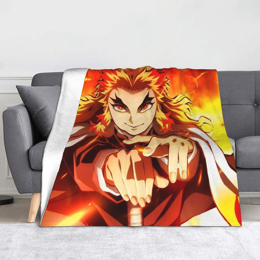 Kyojuro Rengoku Kimetsu No Yaiba Blanket Velvet Spring Autumn Japanese Anime  Multifunction Throw Blanket for Sofa Bedroom Quilt