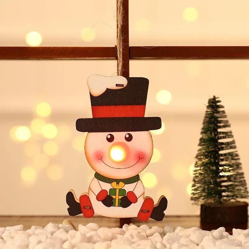 New Style Ornaments Wooden Luminous Decorations Children's Gifts Christmas Tree Pendant Home Kawaii Party Decor Supplies