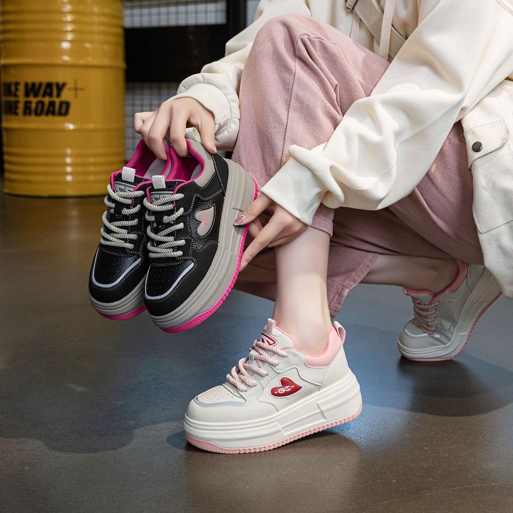 Leather Color Matching Women's Shoes Spring New Women's Single Shoes Versatile Platform Lace-up Casual Student Women's Board Shoes