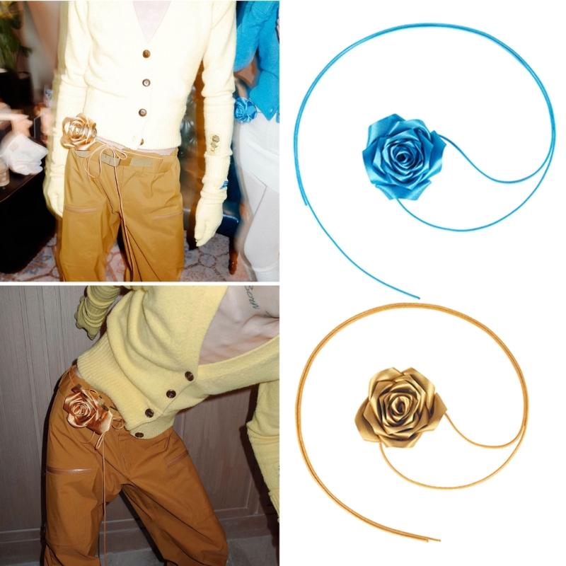 Naszyjnik Choker w stylu Boho Błękitny Kwiatowy Naszyjnik Łańcuszek na Talii Przesadzony Duży Kwiatowy Naszyjnik na Sznurku Biżuteria dla Kobiet Dziewcząt