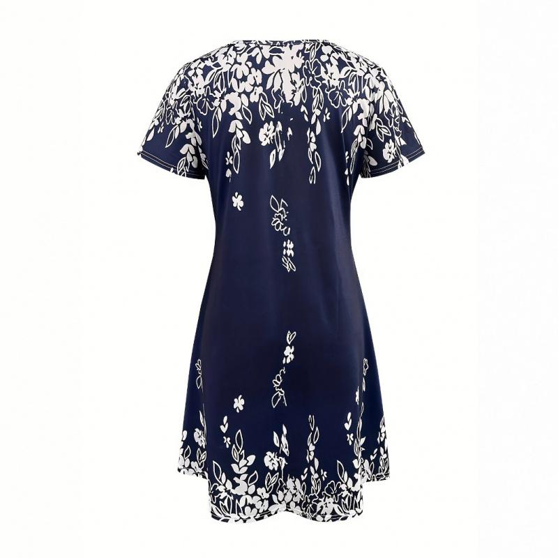 2026 Damen Sommer Neues Mode Print Rundhals Schulterfrei Kurzarm Kleid