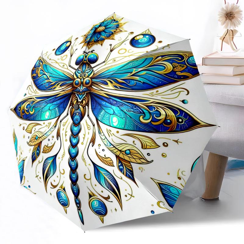 1pc Vibrant Dragonfly Floral Automatic Umbrella with Folding Feature Compact 8 Rib Lightweight Compact Design for Outdoor Daily Use Outdoor Y9