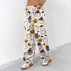 Women's Halloween Print Casual Wide Leg Pants with Drawstring Elastic Waist for Holiday Parties