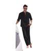 2024 Men's Solid Color Cotton Linen Henley Shirt & Long Pants Set - Autumn/Winter Casual Wear