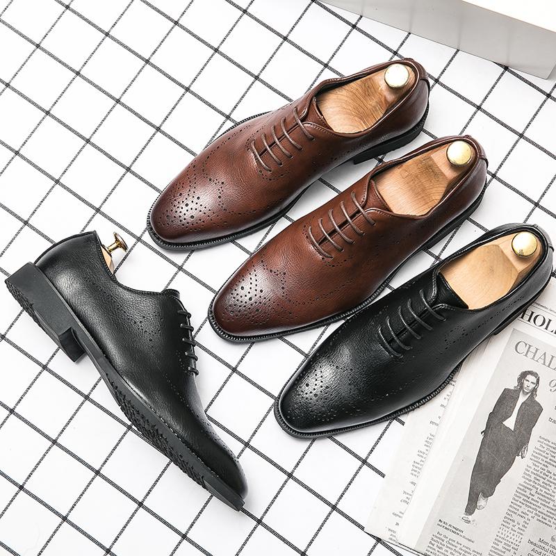 Fashion Brand Loafers Men's Leather Cloth Hollow Breathable Locke Shoes Lace-Up Dress Shoes Men's Wedding Casual Business Shoes XiAn-858