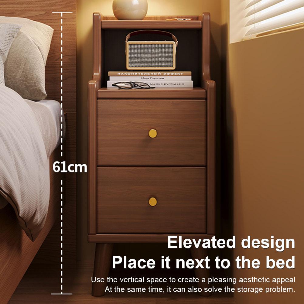 Ultra-Narrow Bedside Table with 2 Drawers Modern Narrow Nightstand Bedside Storage Small Cabinet for Bedroom Furniture Bed Table
