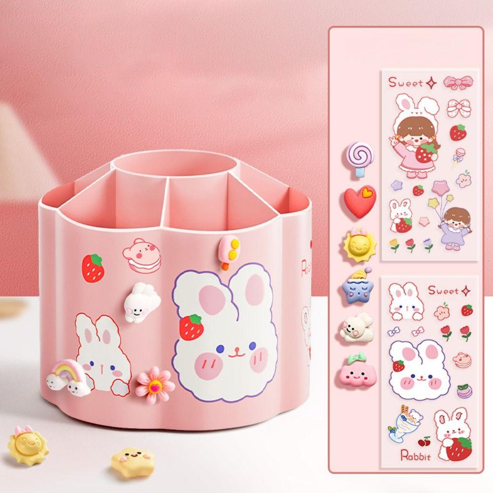 Plastic Pen Holder 360 Degrees Rotating Pencil Storage Box Stationery Pen Barrel  School Office