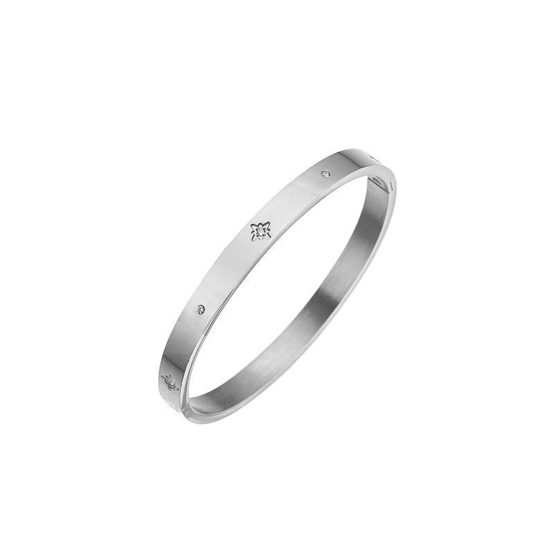 Eight-Pointed Star Stainless Steel Bracelet with Diamond Accents
