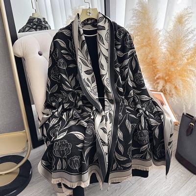 Women'S Luxury Bohemia Floral Print Shawl Soft Warm Imitation Cashmere Pashmina Winter Coldproof Windproof Blanket