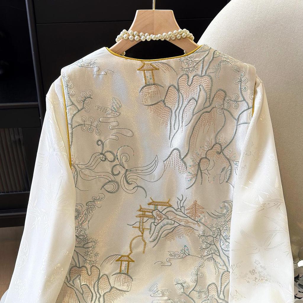 Women's Double-Sided Embroidered Chinese Style Vest and Loose Shirt Set for Spring and Autumn 2025