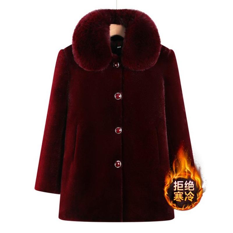 Winter Imitation Mink Coat Women's Fur Collar Fleece Thickened Cotton Coat Medium and Long Coat