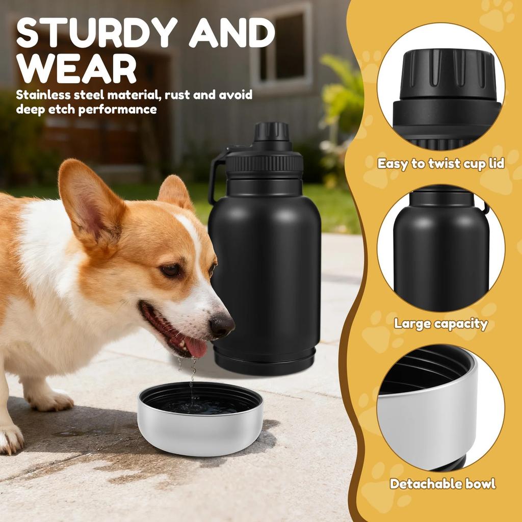 32oz 3-in-1 Portable Dog Water Bottle With 2 Bowls, Leak-proof Travel Water Dispenser For Walking And Hiking