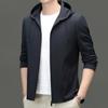 Mulberry silk men's jacket spring and autumn middle-aged men's business casual hooded top solid color thin jacket