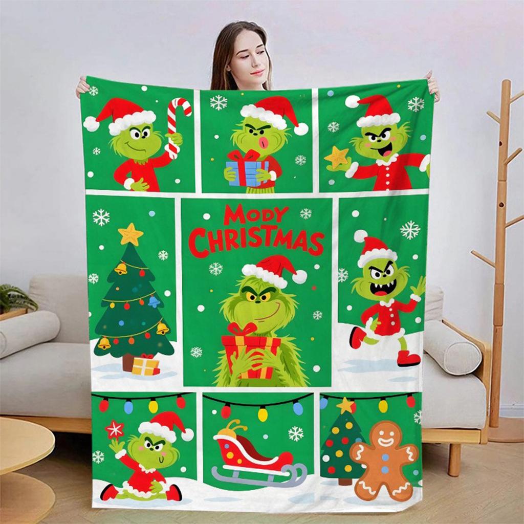 Flannel Blanket Digital Print For Midday Rest Blanket, Christmas Cartoon Air-conditioned Blanket.