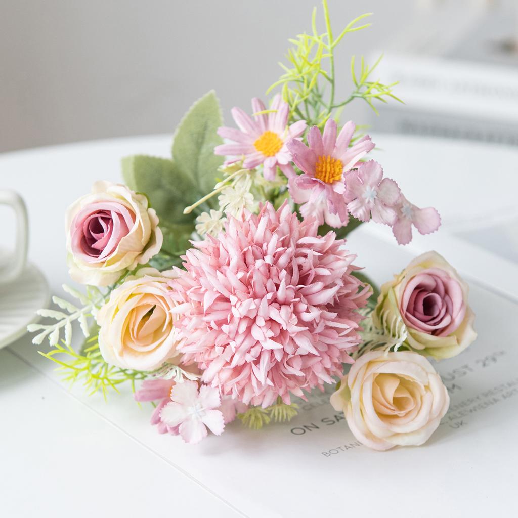 1/3PCS Artificial Flowers Wedding Home Room Decoration Bridal Bouquet Garden Fake Silk Roses Hydrangeas Vase Diy Gift Party Yard