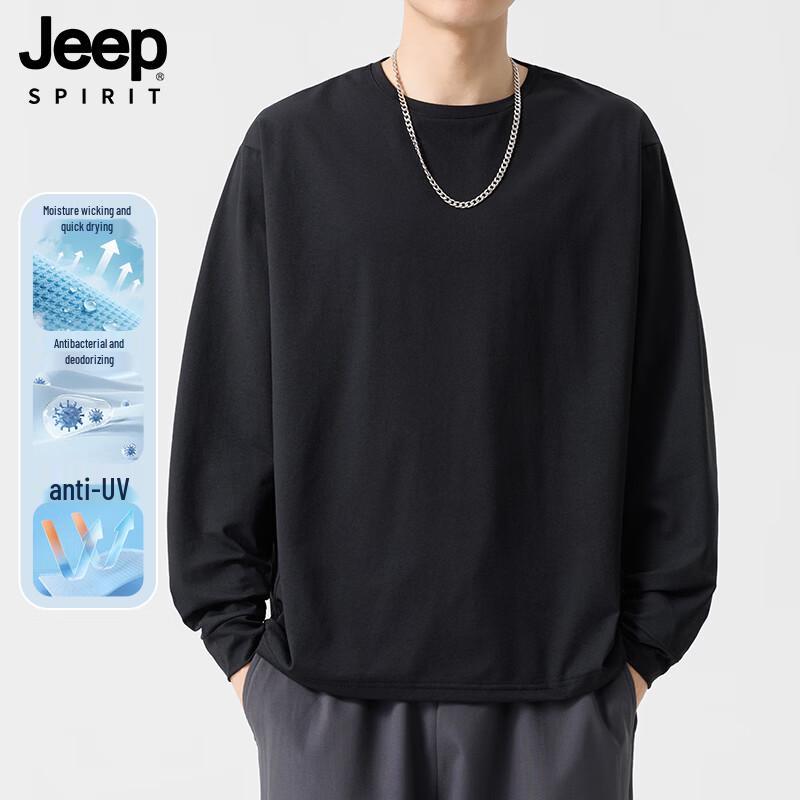 

JEEP SPIRIT Men s Antibacterial Odor-Resistant American Casual Solid Long-Sleeve T-Shirt 2XL