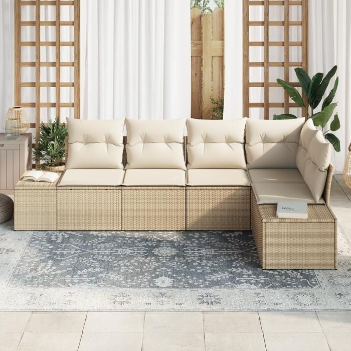 VidaXL Ensemble de Canapé de Jardin 5 Pièces avec Coussins Beige Rattan Poly 3355730