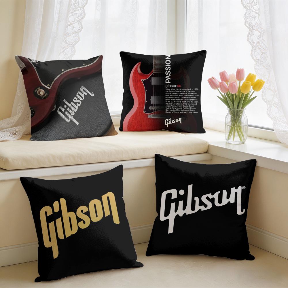 GGibson Musical Guitar Cushion Cover Square Short Plush Pillow Case Living Room Sofa Home Decor Funda X