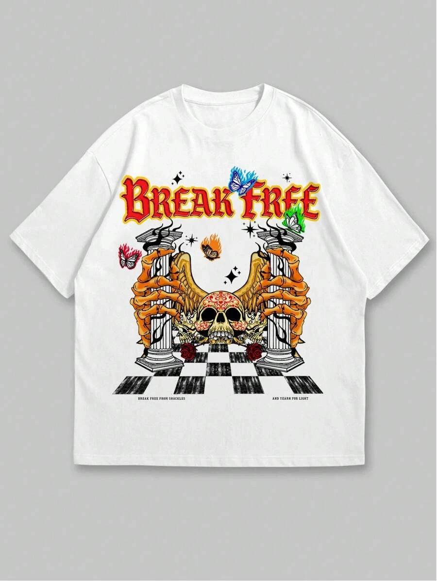 Street Life Guys Skull & Letter Graphic Tee – Bold Gothic Skull Print T-Shirt 4XL