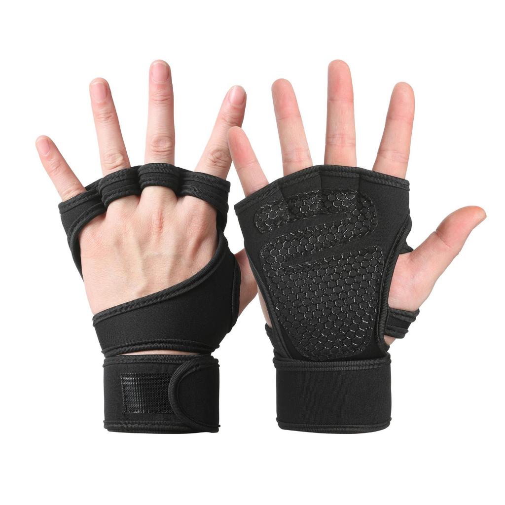 Atmungsaktive rutschfeste Fitness-Halbfingerhandschuhe mit langen Handgelenkstützen für Radfahren, Yoga und Hanteltraining