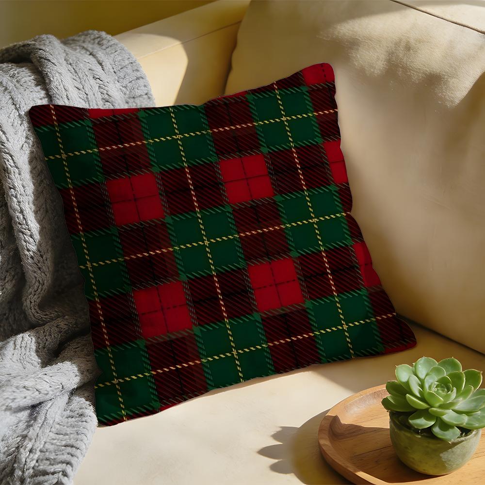 Cushion Cover Washed Linen Soft Breathable Decorative Case for Sofa Home Pillow Cover Nordic Scottish Pattern Tartan