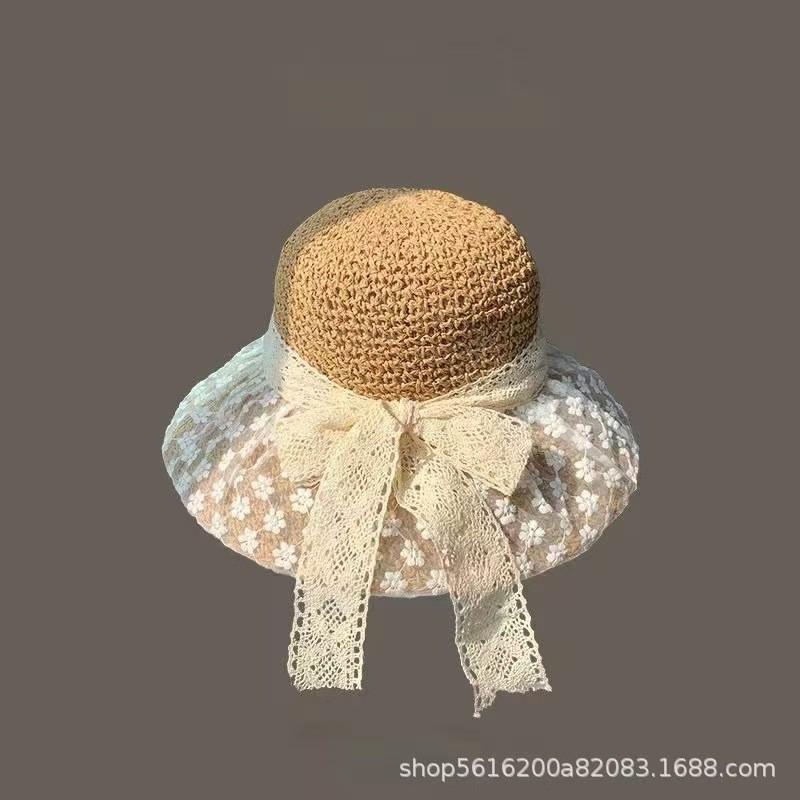 Summer new sun hat women's South Korea Dongdaemun weaving hollowed out after split fork sun protection hat fisherman hat children