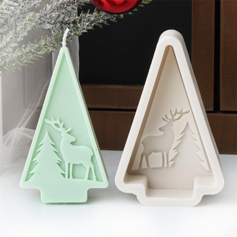 Minimalist Triangle Christmas Tree Silicone Candle Mold DIY Snowflake Elk Designs Soap Candles Gypsum Christmas Home Ornament