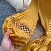 High-End Heavywork Lacing Paillette-Panel Waist-Banding Lantern Sleeve Maxi Dress for Women Autumn Charming Long Women Dress