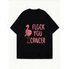Vintage Oversized T-Shirt mit rosa Flamingo-Print – "FLOCK YOU CANCER" Krebsbewusstseins-Oberteil mit positivem Thema
