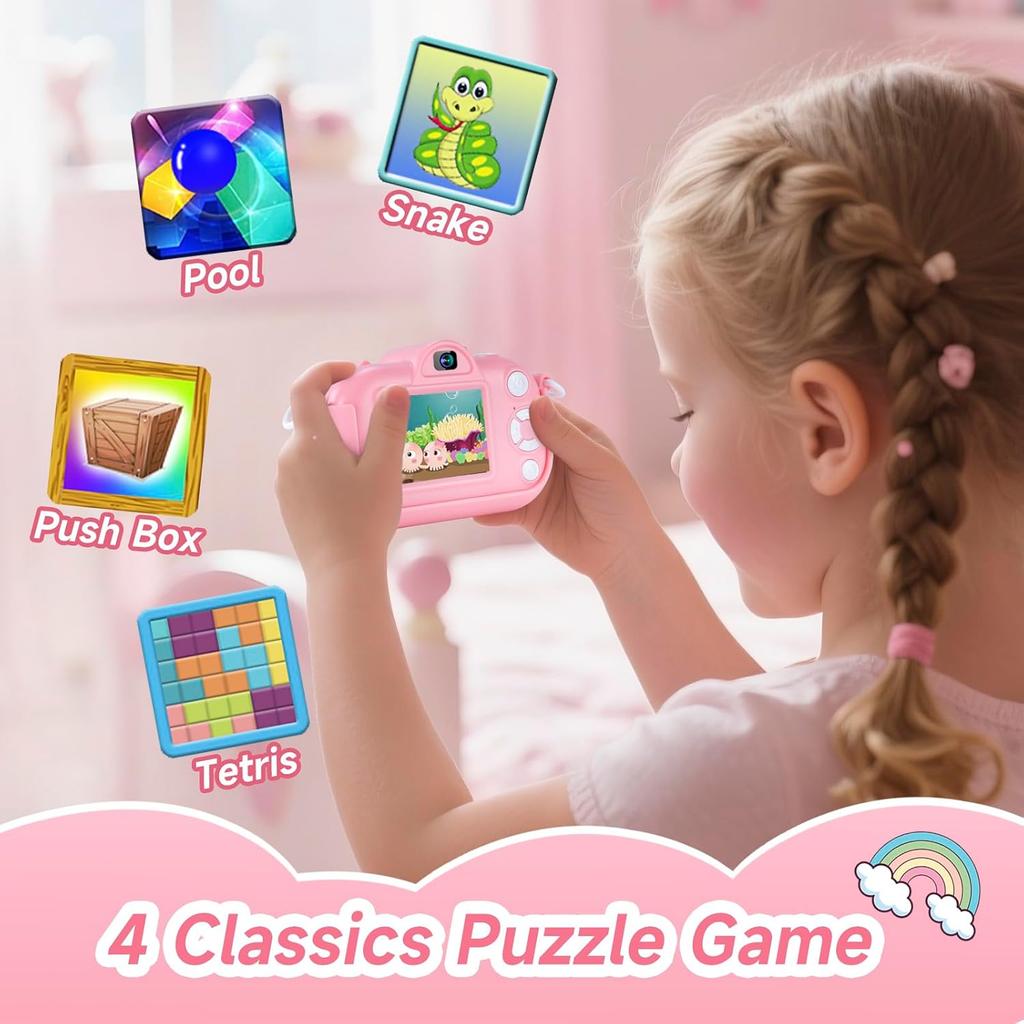 Kids Camera Toys for 3-8 Year Old Girls and Boys, Children Digital Camera with Cute Soft Silicone Case, 1080P Video Camcorder Present with 32GB SD
