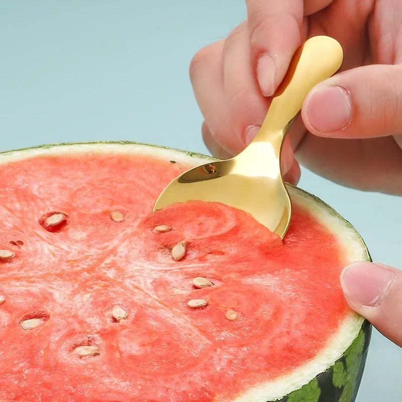 Mini-Löffel aus Edelstahl mit kurzem Griff, Silber/Gold, süßer runder Kopf, Eis-Dessertlöffel, Küchen-Teelöffel, Geschirr