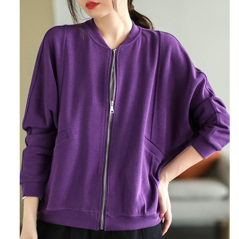 DIMANAF Plus Size Women Jackets Solid Hoodies & Sweatshirts Zipper Purple Coats Loose Casual Autumn Basic Tops 2022 New