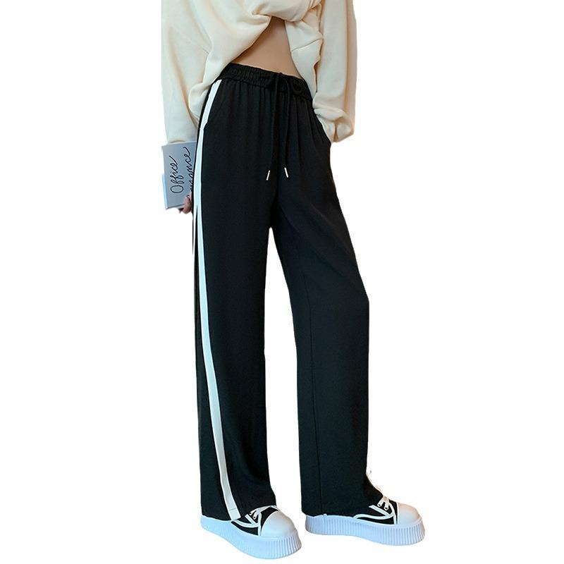 Women's Summer Contrast Wide-Leg Sweatpants - New 2025 Style, Small Size