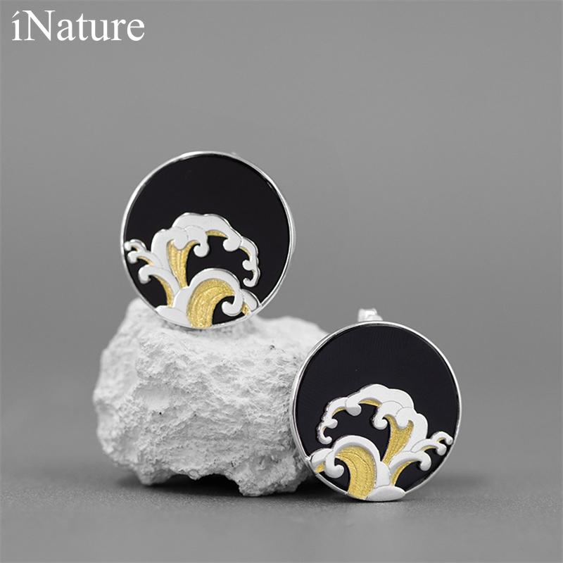

iNature натуральный агат круглые серьги-капли с морской волной для женщин ювелирные изделия из стерлингового серебра 925 пробы
