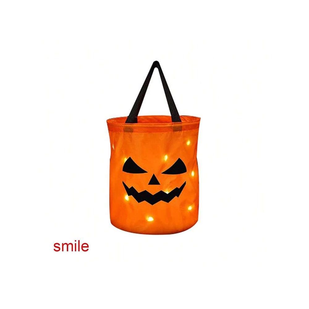 LED-lys Halloween Trick or Treat-bøtte Gresskargodteriposer Sammenleggbar Halloween-kurv til Thanksgiving-fest gavekurv