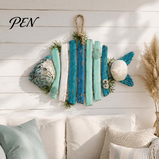 Wooden Fish Wall Hanging Lighted Decor, Rustic Nautical Fishing Wood Sculpture with LED Lights, Camp RV Coastal Ornaments Beach Theme Farmhouse