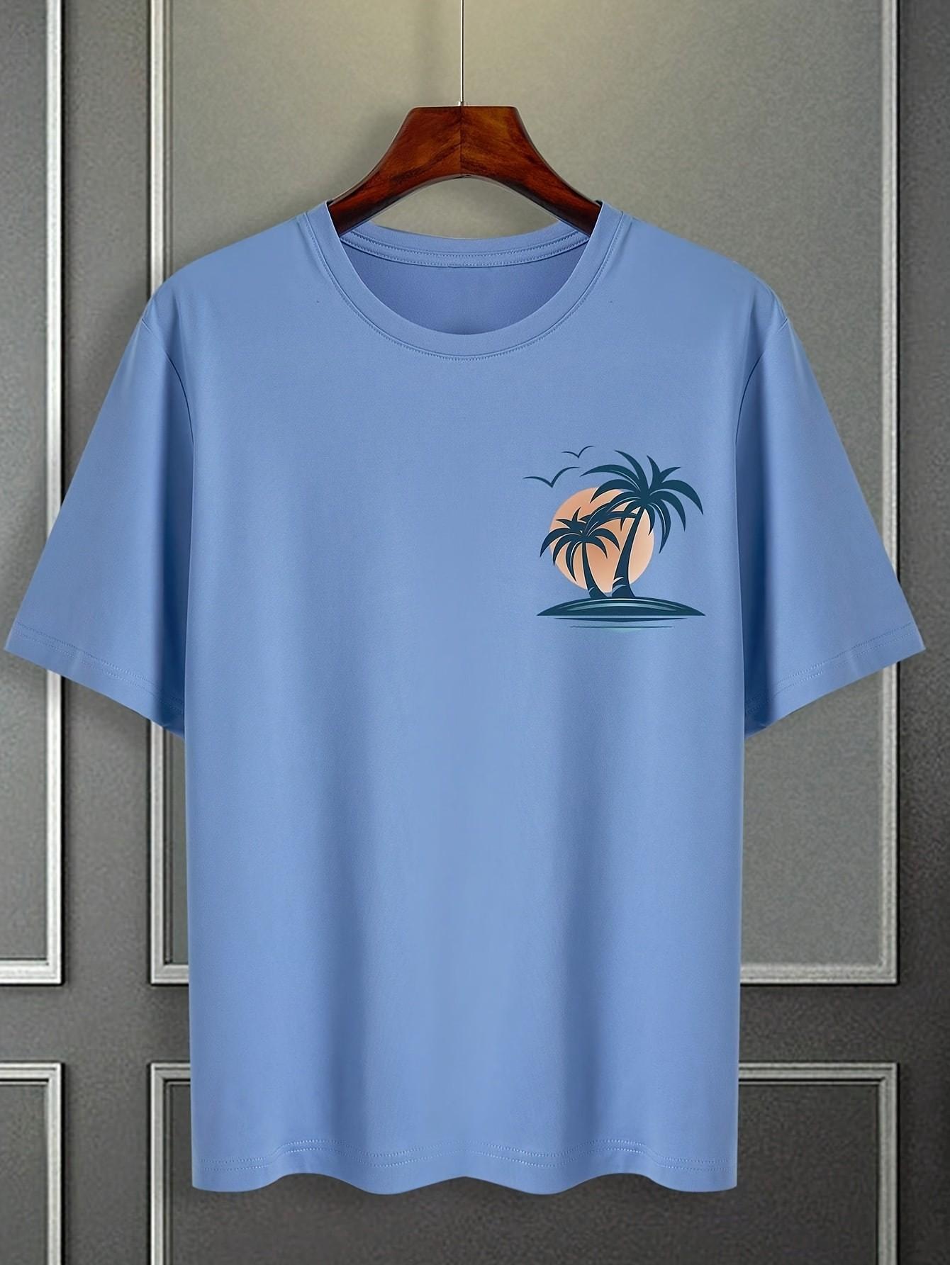2026 Summer New Style Men s T-shirt Street Casual Fashion Simple Soft Comfortable Breathable 3D Coconut Tree Pattern Print XS
