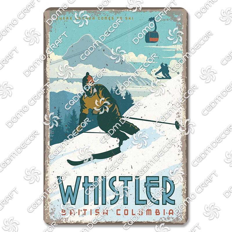 Ski Poster Metall Blechschilder Skipiste Schlitten Winter Skifahren Sport Metallplatte Vintage Wanddeko Geschäft Ski Club Wohnzimmer Zuhause