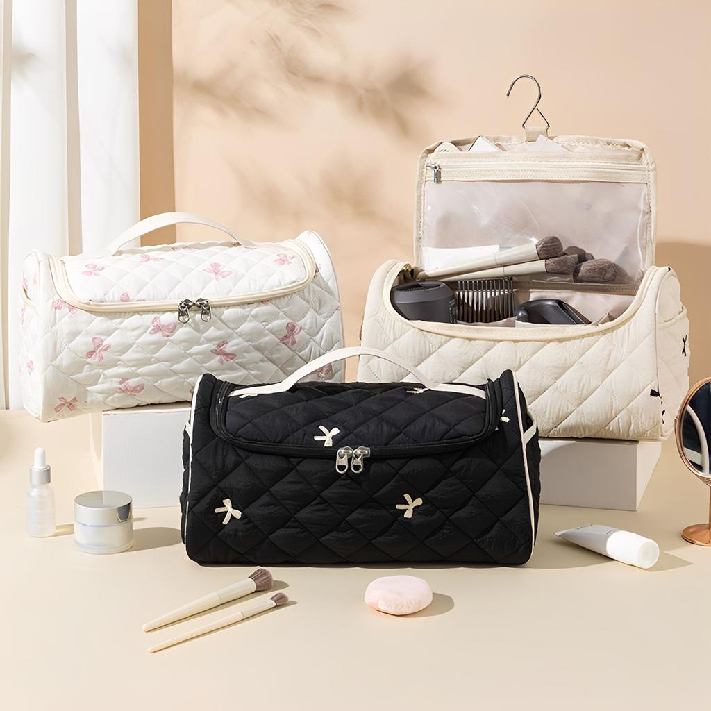 Quilted Travel Case with Hanging Hook Portable Storage Bag Large Capacity Cute Portable Storage Case for Hair Curler Accessories