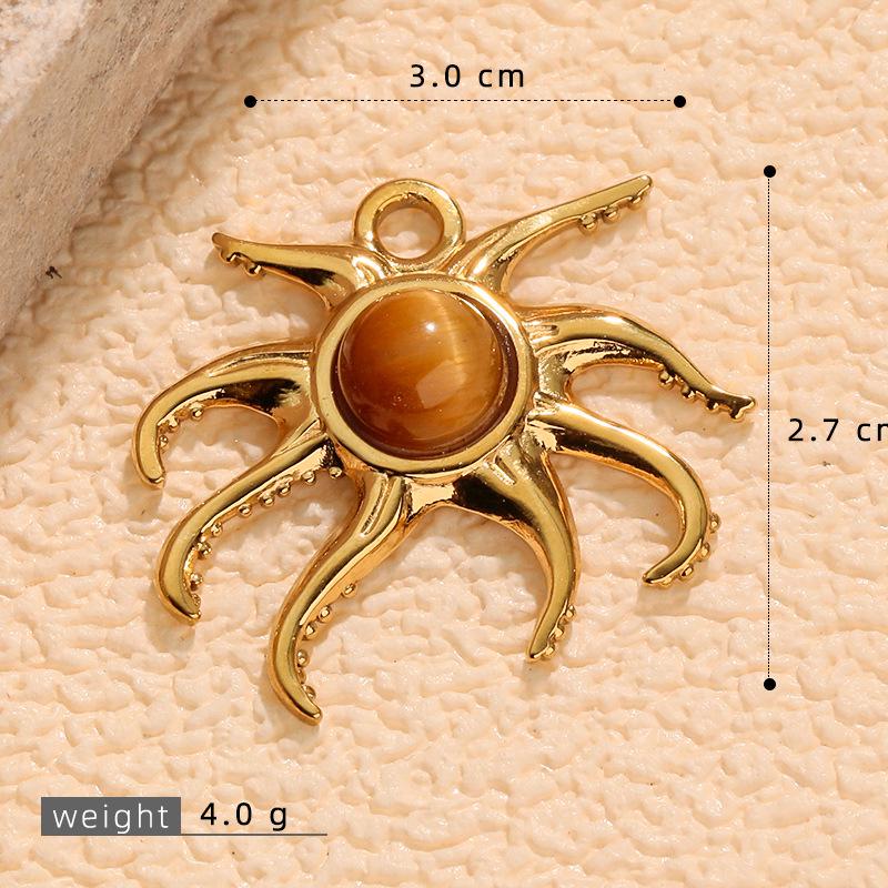 Stainless Steel Conch Fossil Necklace with Natural Tiger Eye Stone Pendant