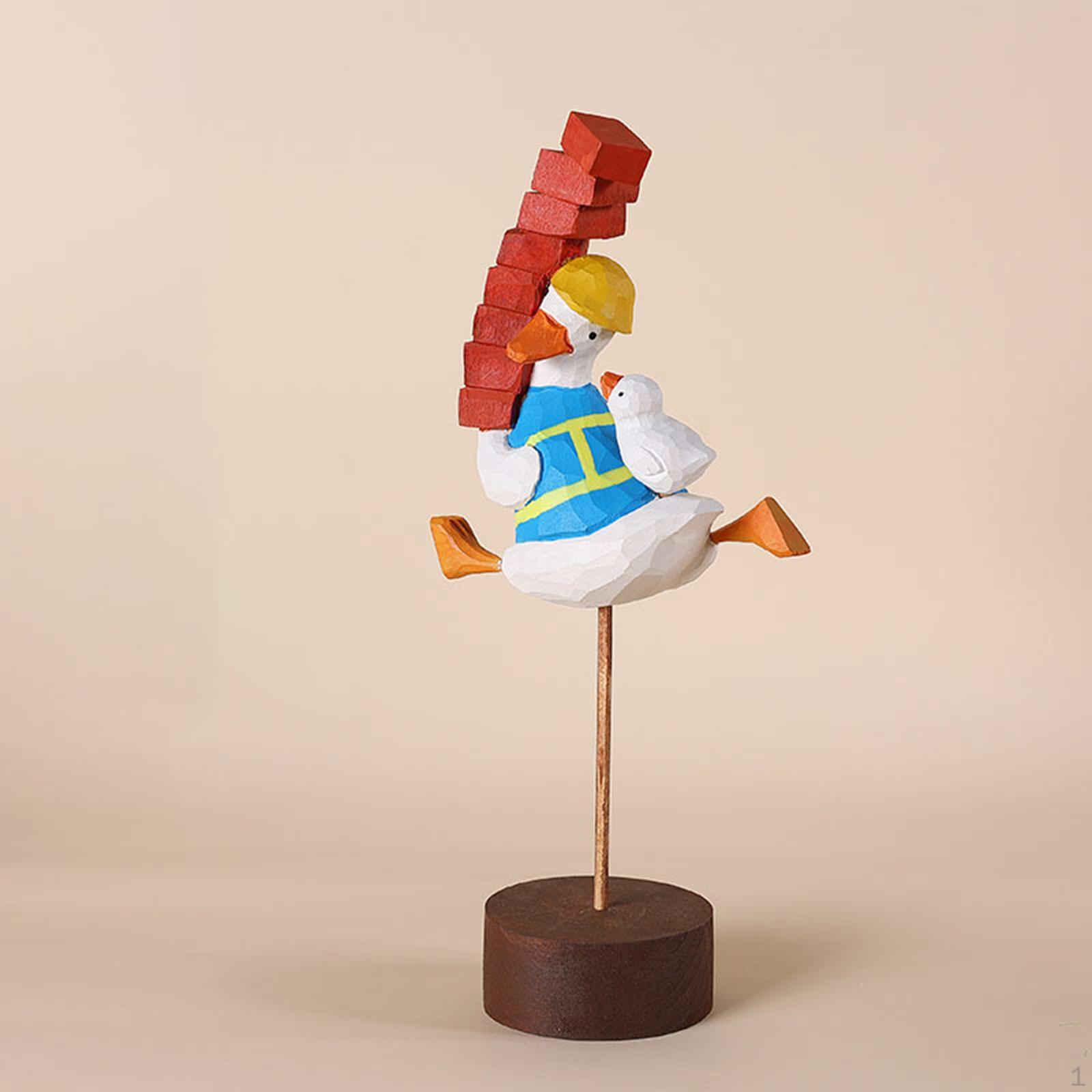 

Brick Moving Duck Statue Desktop Ornament Decorative Artwork Wooden Sculpture Wood Carving for