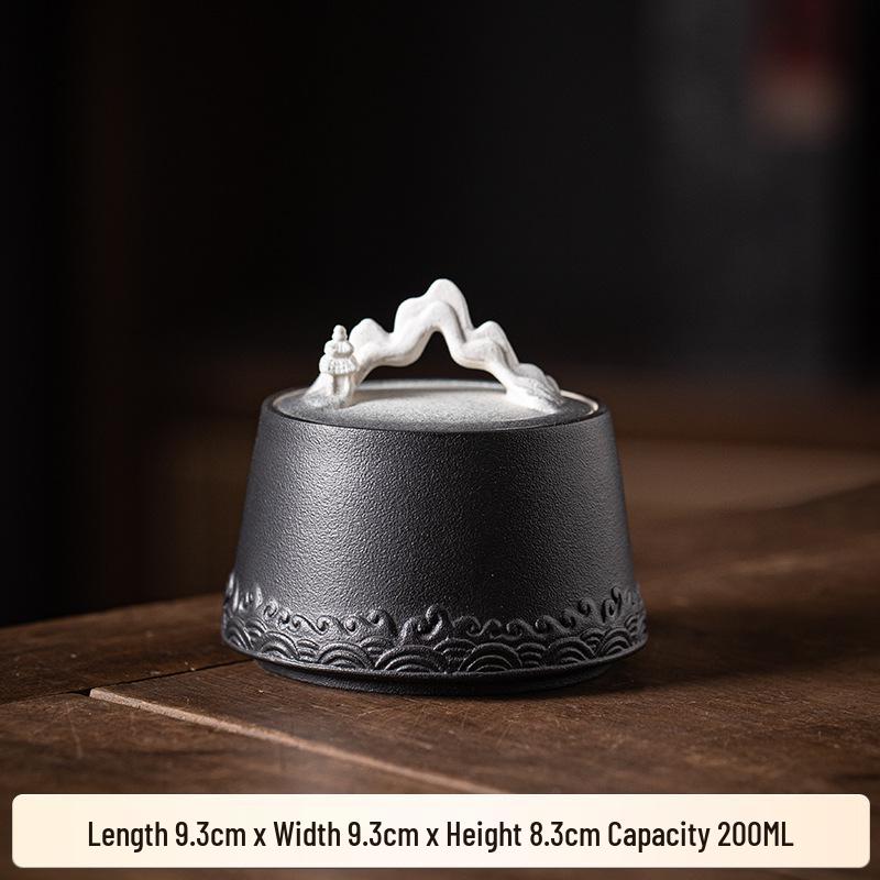 Chinese-Style Ceramic Tea Caddy: Small Mountain Viewing Sealed Jar with Moisture-Proof Packaging for Red and Green Pu'er Tea