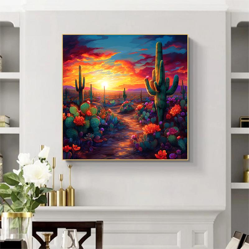 5d DIY Diamond Painting Cross Stitch Cactus Scenery Diamond Embroidery Mosaic Full Round Drill Home Decor Arts