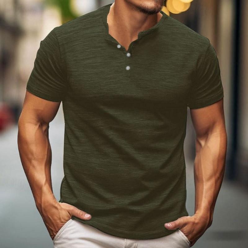 Pánské tričko Henley s krátkým rukávem, jednobarevné, úzký střih, ležérní