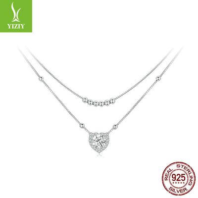 Collana Double Layer Clavicle con Moissanite a Forma di Cuore da un Carato, Argento Sterling S925 Lusso Leggero e di Alta Gamma.