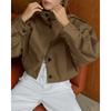 Women Pleated Lapel Pilot Jacket Loose Long Sleeve Casual Khaki Coat