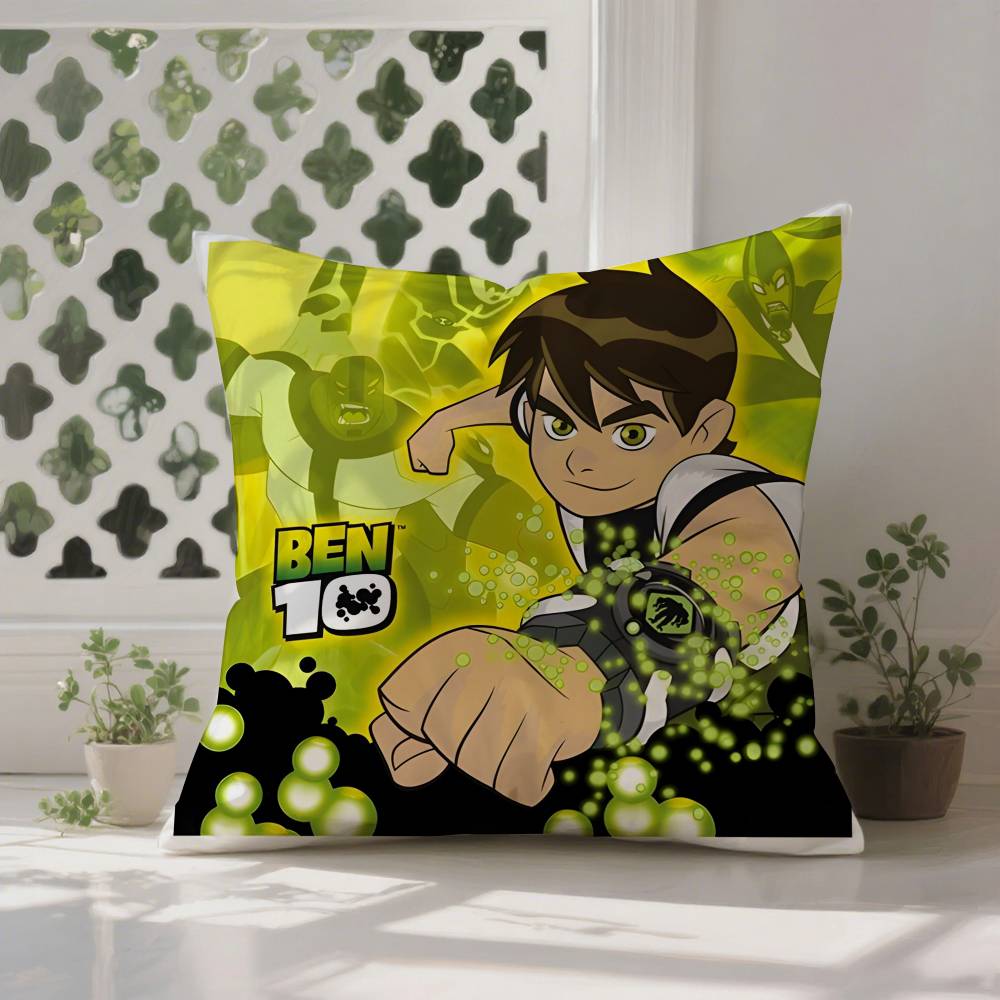 Cartoon B-BenS 10 Pillow Case Anti-dustmite Pillowcase Invisible Zipper Silky Short Plush Sofa Cushion Cover